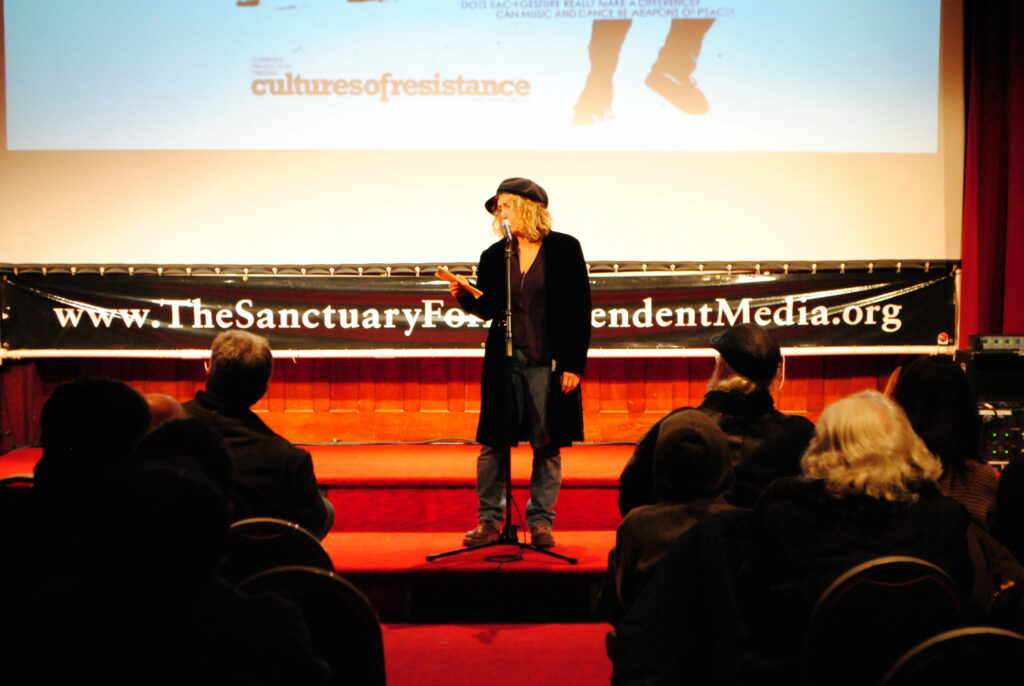 Branda Miller giving a presentation at the Sanctuary for Independent Media.