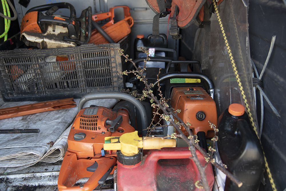 Collection of power tools used to deal with the trees